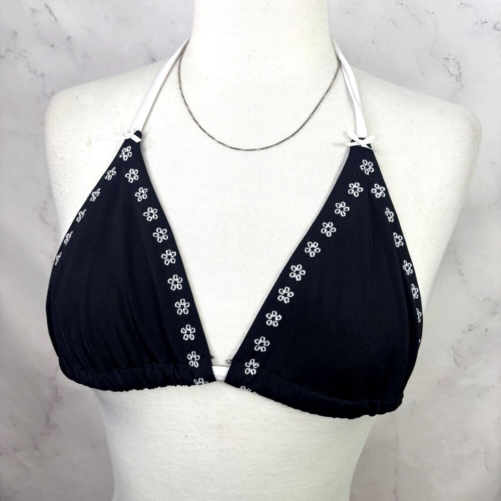 Vintage y2k Bikini Top Hudson Bikini sz S Grunge Black White Heart Whimsigoth